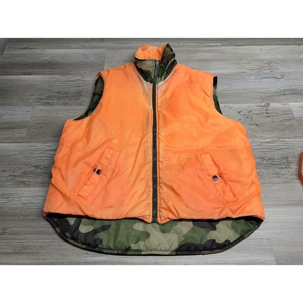 Vtg Winchester Reversible Vest Mens Size L Blaze Orange / Duck Camo Hunting